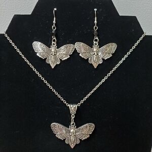 Butterfly Moth Skull Shape Necklace & Earrings Set Unisex Gothic Goth Rock